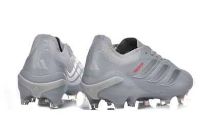 Men's Adidas Predator 26 Elite FG Football Boots - Gray/Steel Gray/Crimson Red