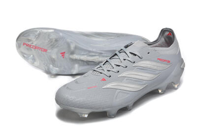 Men's Adidas Predator 26 Elite FG Football Boots - Gray/Steel Gray/Crimson Red