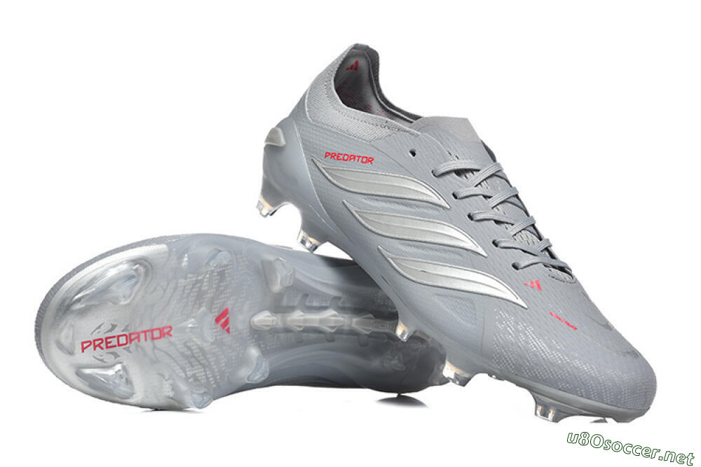 Men's Adidas Predator 26 Elite FG Football Boots - Gray/Steel Gray/Crimson Red 4