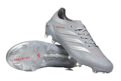 Men's Adidas Predator 26 Elite FG Football Boots - Gray/Steel Gray/Crimson Red