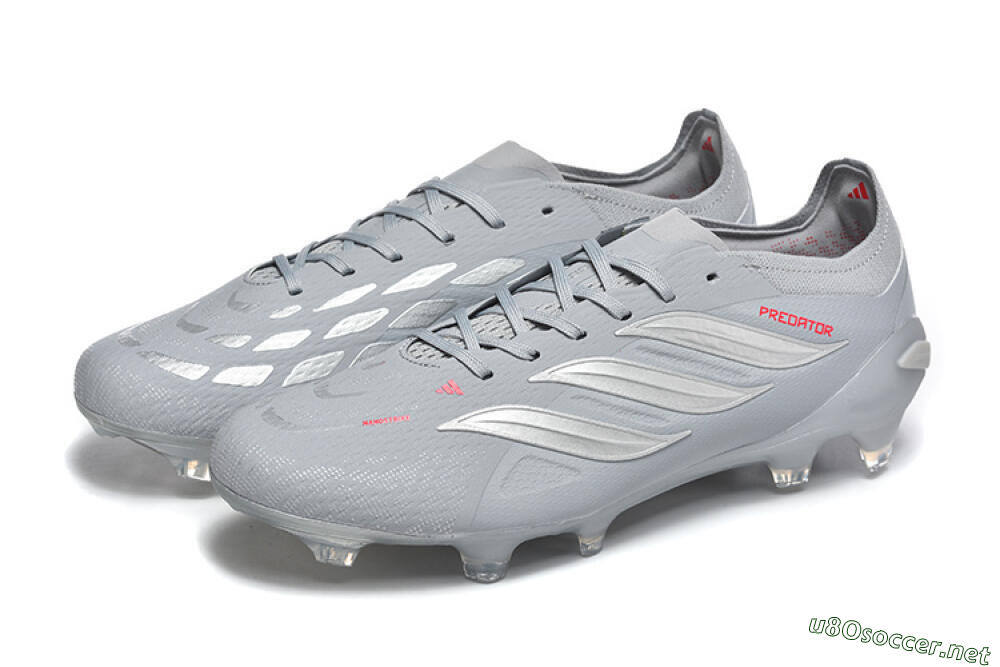 Men's Adidas Predator 26 Elite FG Football Boots - Gray/Steel Gray/Crimson Red 5