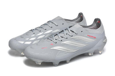 Men's Adidas Predator 26 Elite FG Football Boots - Gray/Steel Gray/Crimson Red