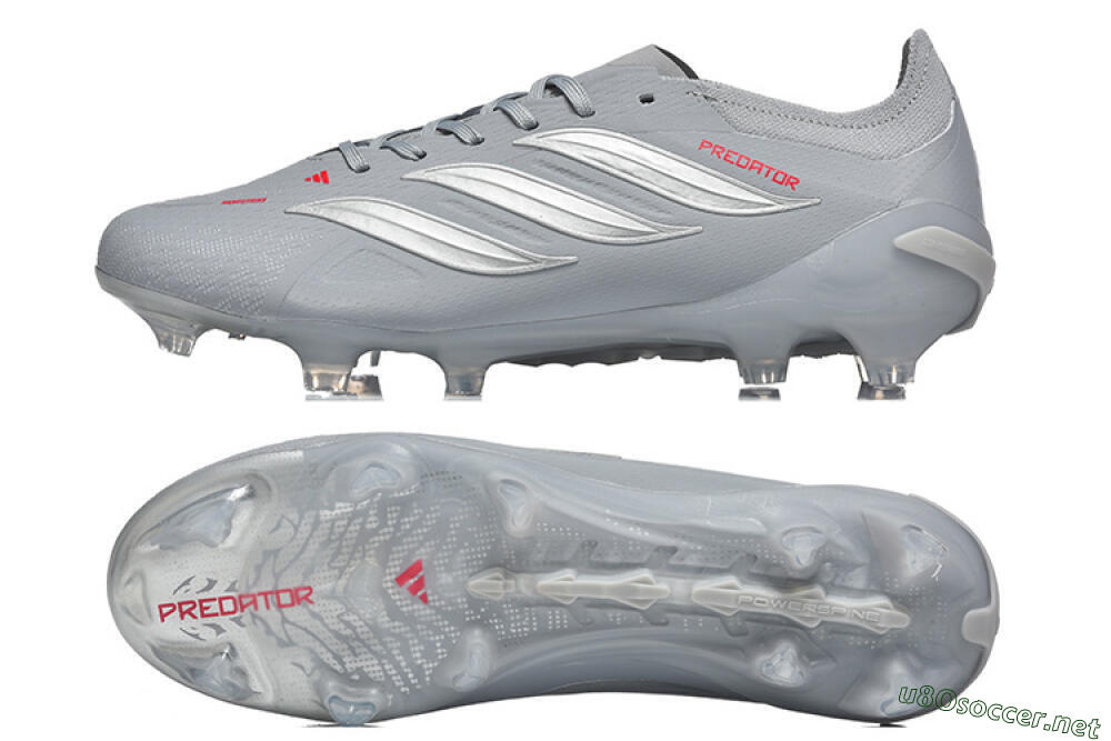 Men's Adidas Predator 26 Elite FG Football Boots - Gray/Steel Gray/Crimson Red 1