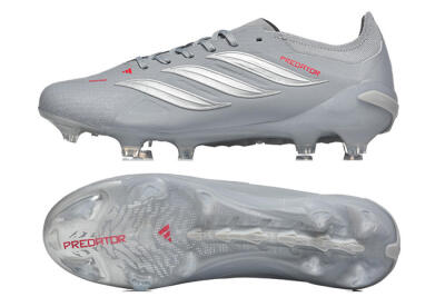 Men's Adidas Predator 26 Elite FG Football Boots - Gray/Steel Gray/Crimson Red