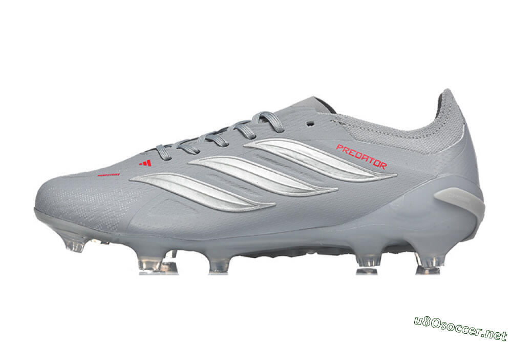 Men's Adidas Predator 26 Elite FG Football Boots - Gray/Steel Gray/Crimson Red 0