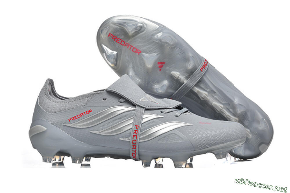 Men's Adidas Predator 26 Elite Fold-Over Tongue FG Football Boots - Gray/Steel Gray/Crimson Red 2