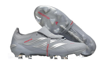 Men's Adidas Predator 26 Elite Fold-Over Tongue FG Football Boots - Gray/Steel Gray/Crimson Red