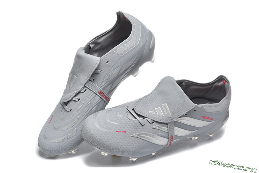 Men's Adidas Predator 26 Elite Fold-Over Tongue FG Football Boots - Gray/Steel Gray/Crimson Red 6
