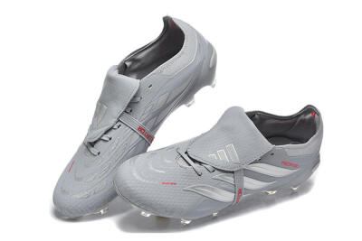 Men's Adidas Predator 26 Elite Fold-Over Tongue FG Football Boots - Gray/Steel Gray/Crimson Red