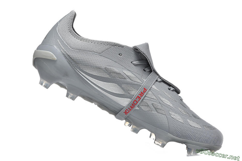 Men's Adidas Predator 26 Elite Fold-Over Tongue FG Football Boots - Gray/Steel Gray/Crimson Red 7