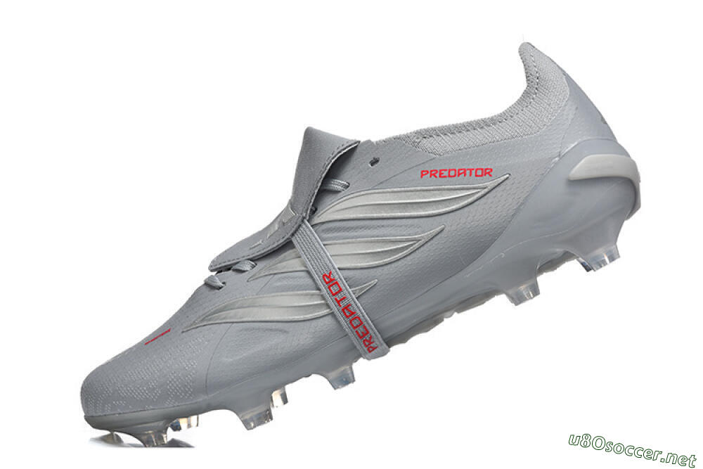 Men's Adidas Predator 26 Elite Fold-Over Tongue FG Football Boots - Gray/Steel Gray/Crimson Red 8