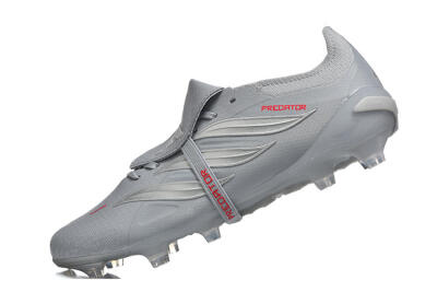 Men's Adidas Predator 26 Elite Fold-Over Tongue FG Football Boots - Gray/Steel Gray/Crimson Red