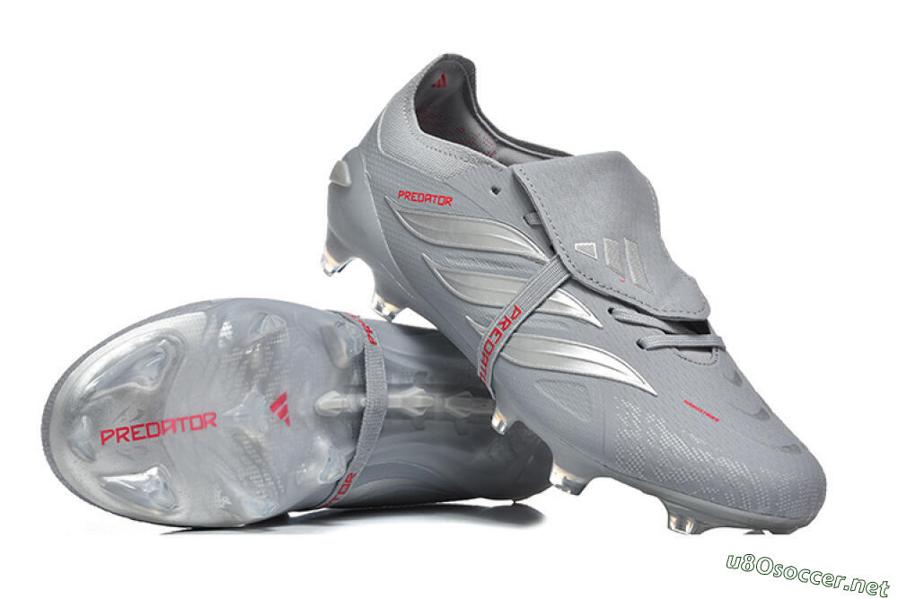 Men's Adidas Predator 26 Elite Fold-Over Tongue FG Football Boots - Gray/Steel Gray/Crimson Red 4