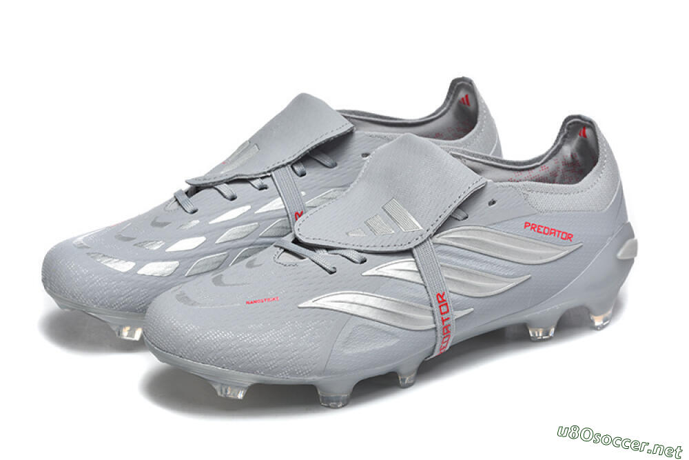 Men's Adidas Predator 26 Elite Fold-Over Tongue FG Football Boots - Gray/Steel Gray/Crimson Red 5