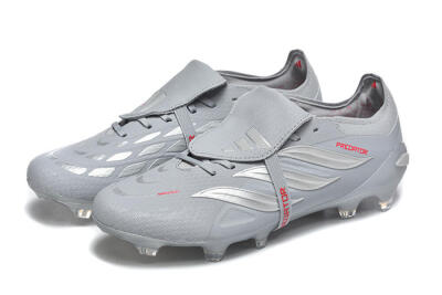 Men's Adidas Predator 26 Elite Fold-Over Tongue FG Football Boots - Gray/Steel Gray/Crimson Red