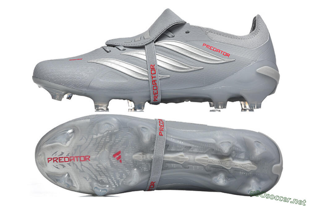 Men's Adidas Predator 26 Elite Fold-Over Tongue FG Football Boots - Gray/Steel Gray/Crimson Red 1