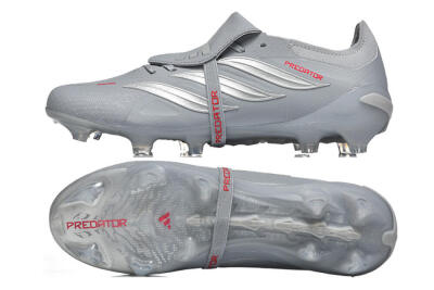 Men's Adidas Predator 26 Elite Fold-Over Tongue FG Football Boots - Gray/Steel Gray/Crimson Red