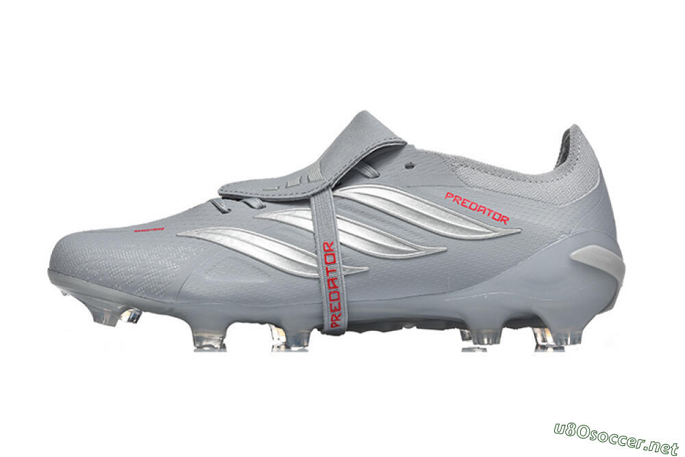 Men's Adidas Predator 26 Elite Fold-Over Tongue FG Football Boots - Gray/Steel Gray/Crimson Red 0