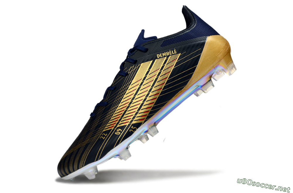 Men's Dembele x Adidas F50 Elite FG Football Boots - Navy/Gold Metallic/Red Accent 5