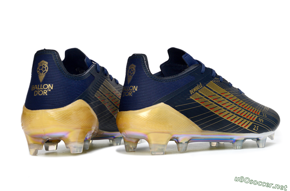 Men's Dembele x Adidas F50 Elite FG Football Boots - Navy/Gold Metallic/Red Accent 6