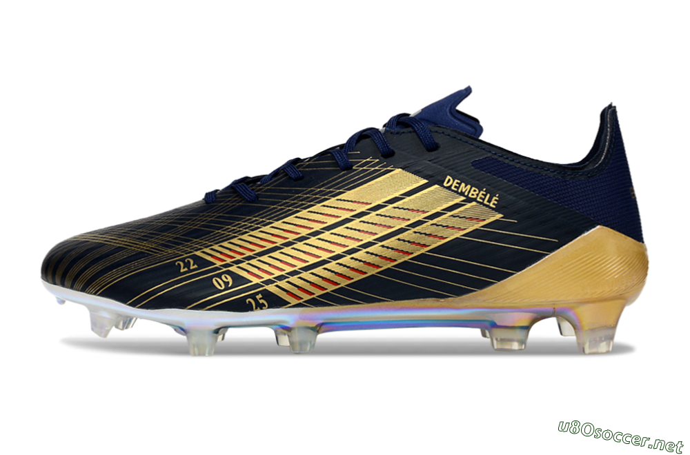 Men's Dembele x Adidas F50 Elite FG Football Boots - Navy/Gold Metallic/Red Accent 0