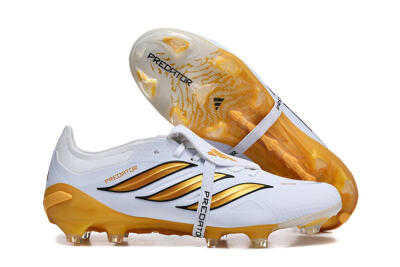 Men's Adidas Predator 26 Elite Fold-Over Tongue FG Football Boots - White/Gold Blaze/Black Accent