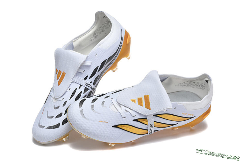 Men's Adidas Predator 26 Elite Fold-Over Tongue FG Football Boots - White/Gold Blaze/Black Accent 6