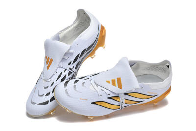 Men's Adidas Predator 26 Elite Fold-Over Tongue FG Football Boots - White/Gold Blaze/Black Accent