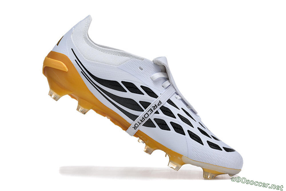 Men's Adidas Predator 26 Elite Fold-Over Tongue FG Football Boots - White/Gold Blaze/Black Accent 7