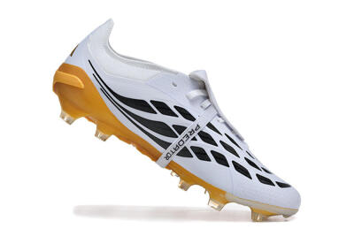 Men's Adidas Predator 26 Elite Fold-Over Tongue FG Football Boots - White/Gold Blaze/Black Accent