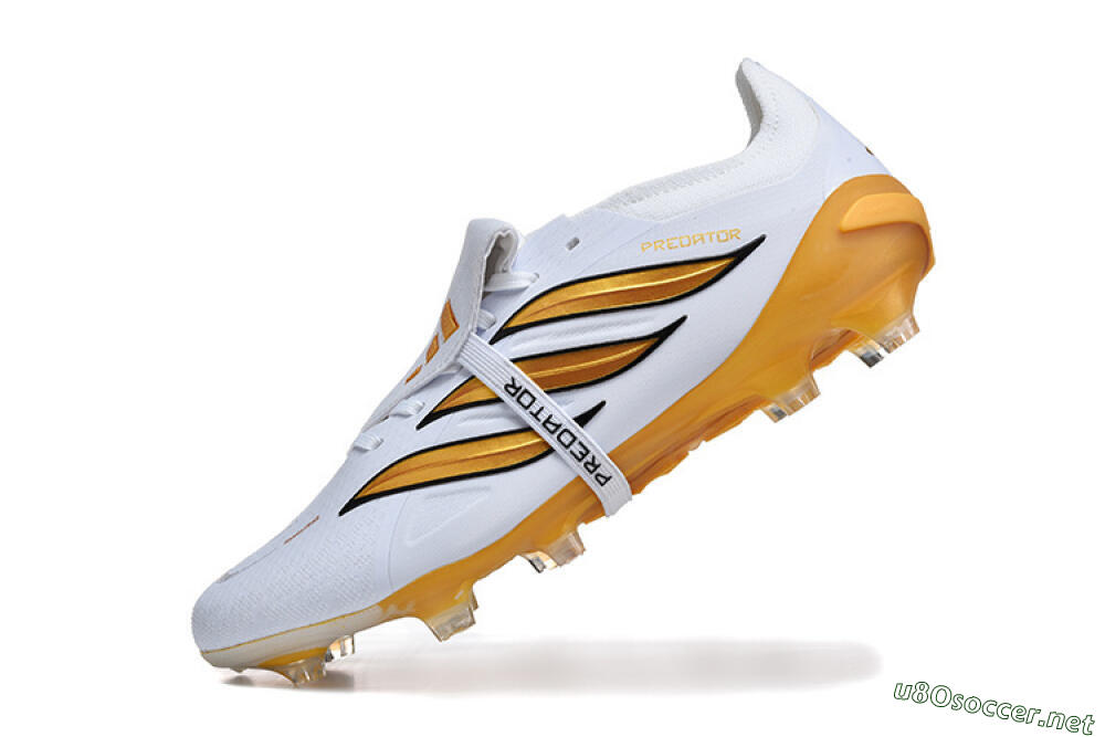Men's Adidas Predator 26 Elite Fold-Over Tongue FG Football Boots - White/Gold Blaze/Black Accent 8