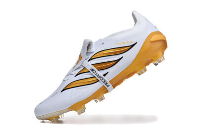 Men's Adidas Predator 26 Elite Fold-Over Tongue FG Football Boots - White/Gold Blaze/Black Accent