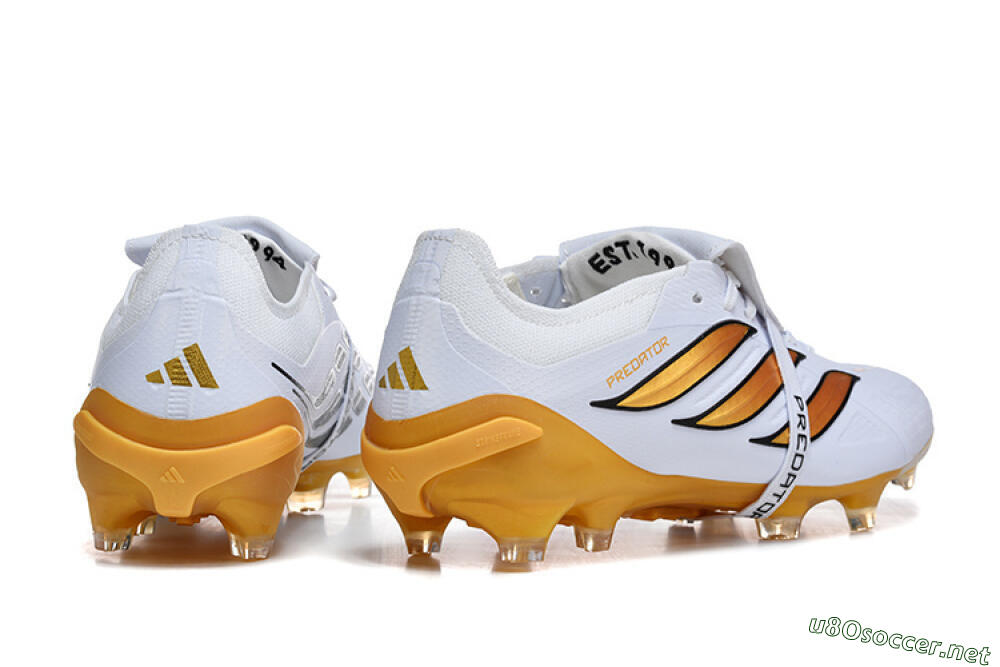 Men's Adidas Predator 26 Elite Fold-Over Tongue FG Football Boots - White/Gold Blaze/Black Accent 9