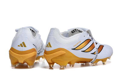 Men's Adidas Predator 26 Elite Fold-Over Tongue FG Football Boots - White/Gold Blaze/Black Accent