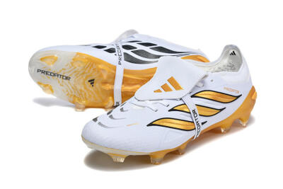 Men's Adidas Predator 26 Elite Fold-Over Tongue FG Football Boots - White/Gold Blaze/Black Accent