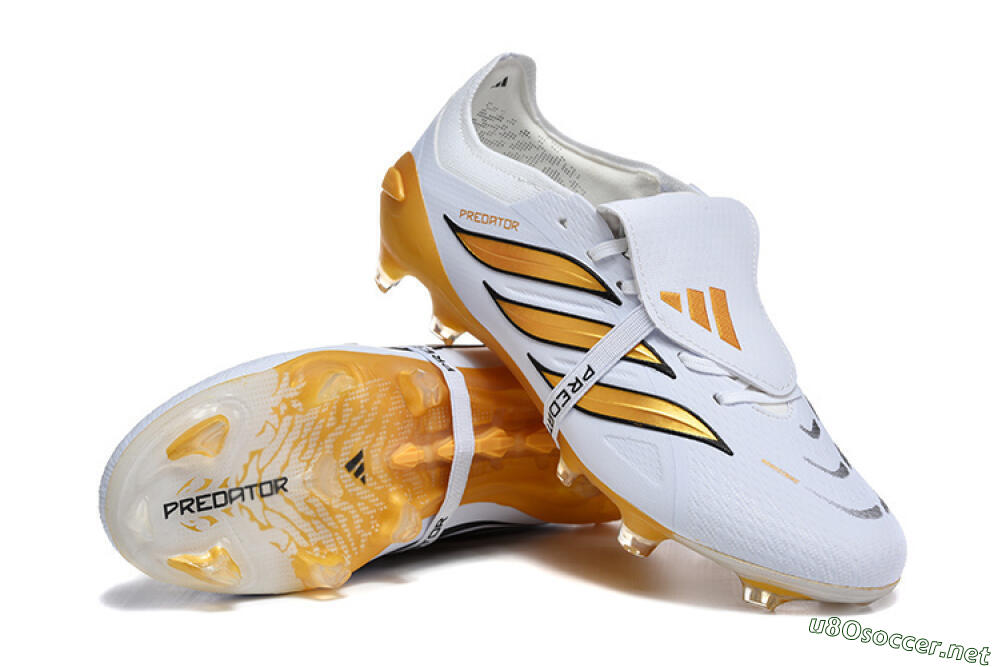 Men's Adidas Predator 26 Elite Fold-Over Tongue FG Football Boots - White/Gold Blaze/Black Accent 4
