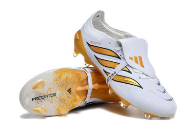 Men's Adidas Predator 26 Elite Fold-Over Tongue FG Football Boots - White/Gold Blaze/Black Accent