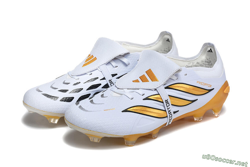 Men's Adidas Predator 26 Elite Fold-Over Tongue FG Football Boots - White/Gold Blaze/Black Accent 5