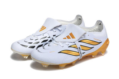 Men's Adidas Predator 26 Elite Fold-Over Tongue FG Football Boots - White/Gold Blaze/Black Accent