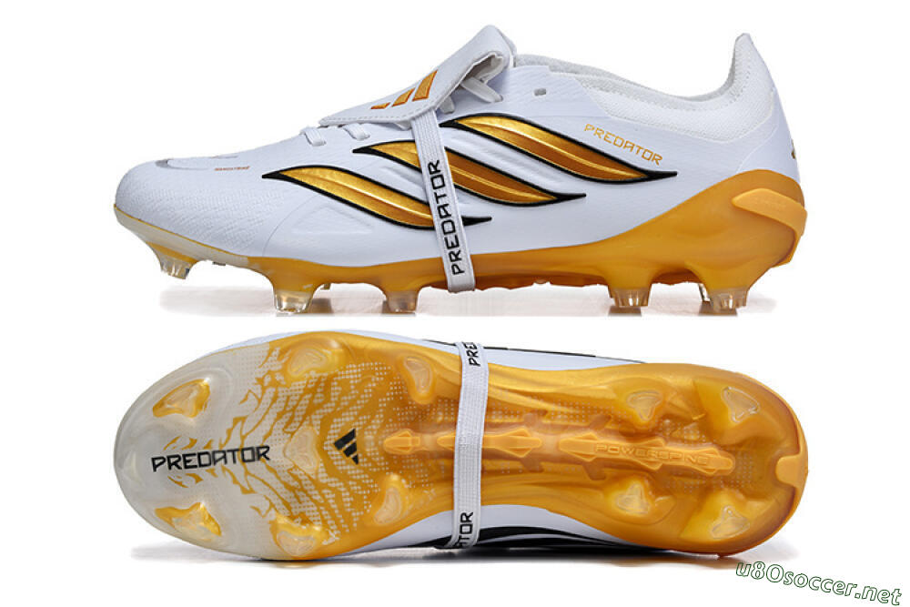 Men's Adidas Predator 26 Elite Fold-Over Tongue FG Football Boots - White/Gold Blaze/Black Accent 1