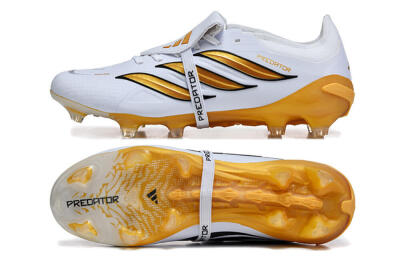 Men's Adidas Predator 26 Elite Fold-Over Tongue FG Football Boots - White/Gold Blaze/Black Accent