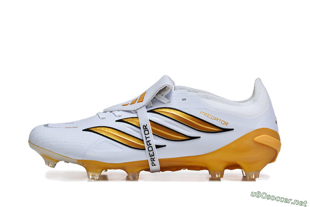 Men's Adidas Predator 26 Elite Fold-Over Tongue FG Football Boots - White/Gold Blaze/Black Accent 0