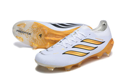 Men's Adidas Predator 26 Elite FG Football Boots - White/Golden Yellow/Black