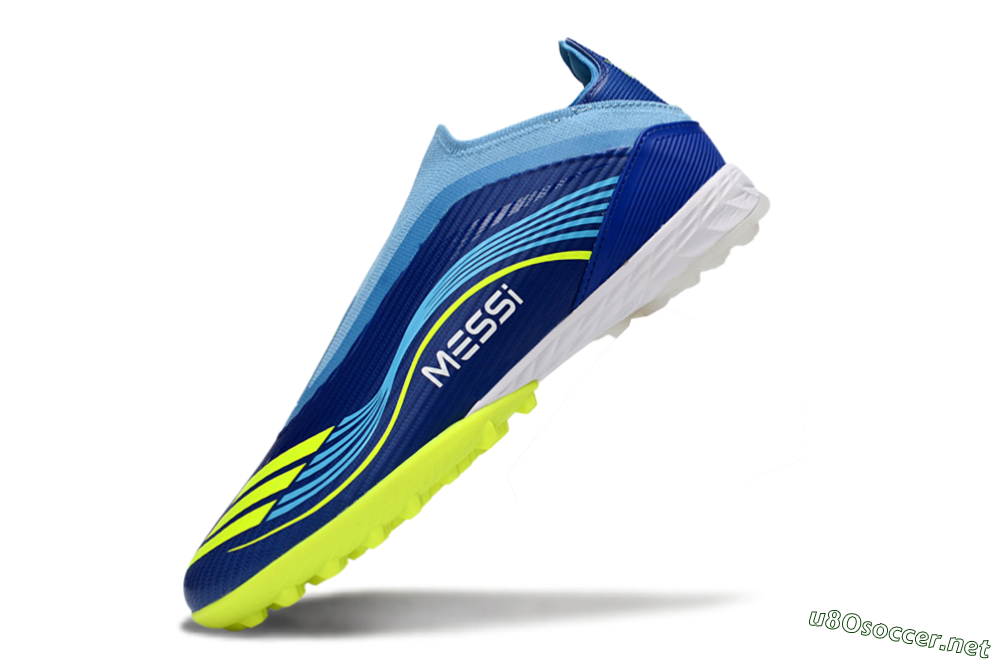 Unisex Messi x Adidas F50 Elite Laceless TF Football Shoes - Blue/Luminous Yellow/Soft Sky 6