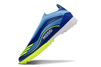 Unisex Messi x Adidas F50 Elite Laceless TF Football Shoes - Blue/Luminous Yellow/Soft Sky