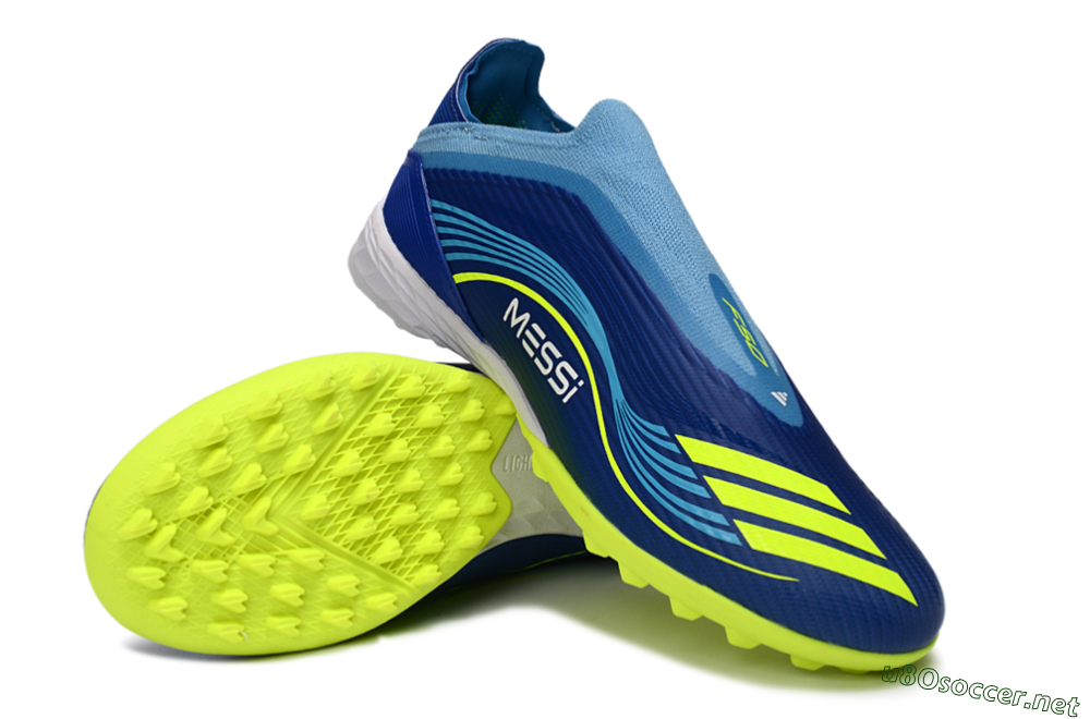 Unisex Messi x Adidas F50 Elite Laceless TF Football Shoes - Blue/Luminous Yellow/Soft Sky 4