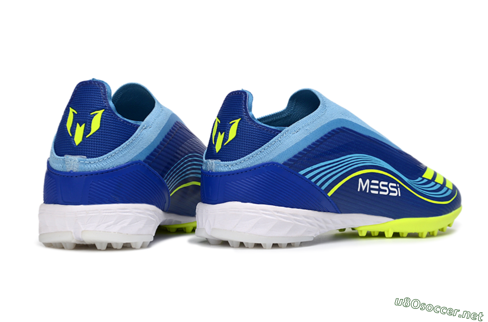 Unisex Messi x Adidas F50 Elite Laceless TF Football Shoes - Blue/Luminous Yellow/Soft Sky 7