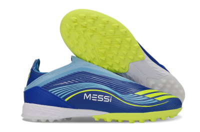 Unisex Messi x Adidas F50 Elite Laceless TF Football Shoes - Blue/Luminous Yellow/Soft Sky