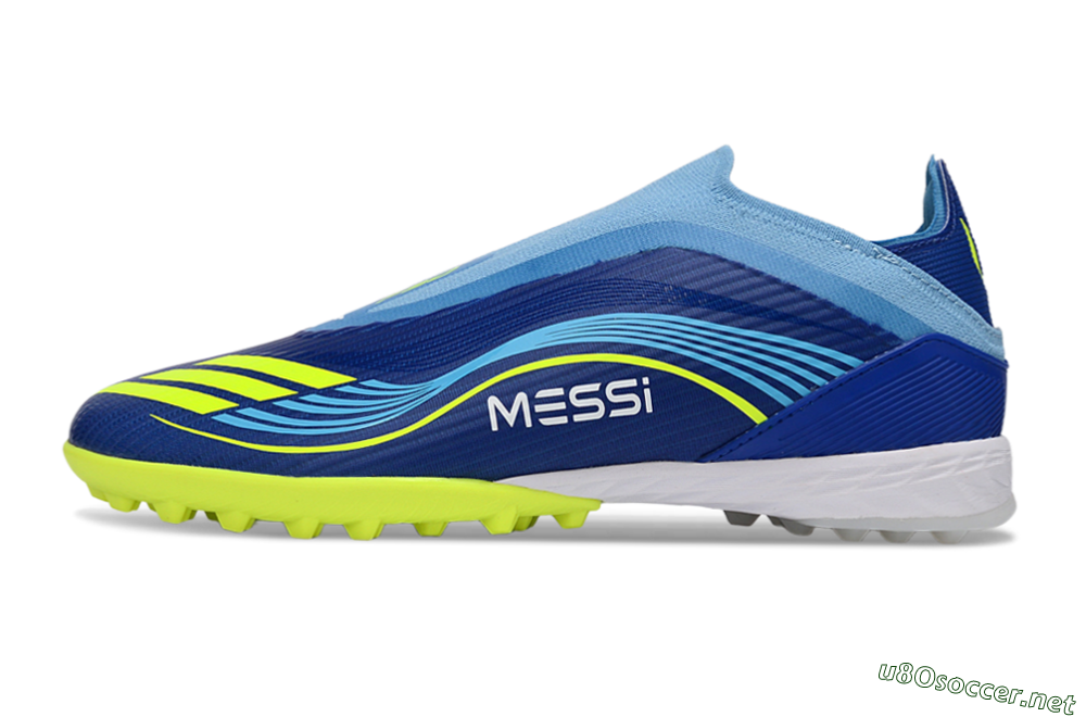 Unisex Messi x Adidas F50 Elite Laceless TF Football Shoes - Blue/Luminous Yellow/Soft Sky 0