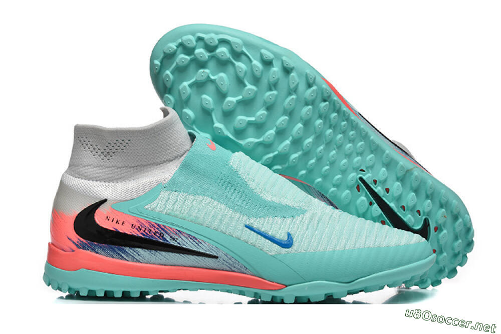 Men's Nike Phantom 6 High Elite TF Football Shoes - Aqua/Coral Pink/Light Gray 2
